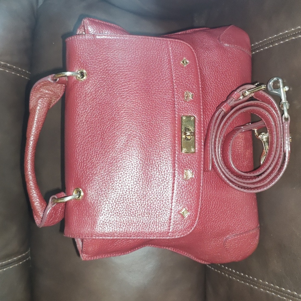 MCM Burgundy Leather First Lady Top Handle Bag